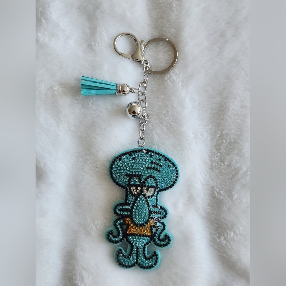Squidward Teal Beaded SpongeBob Keychain Bag Charm